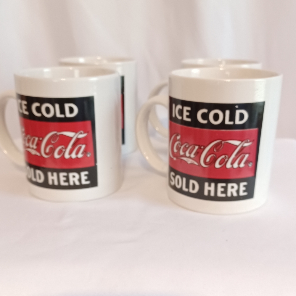 Vintage 1992 Coca Cola Company Coffee Mug Set Of 4 Red White